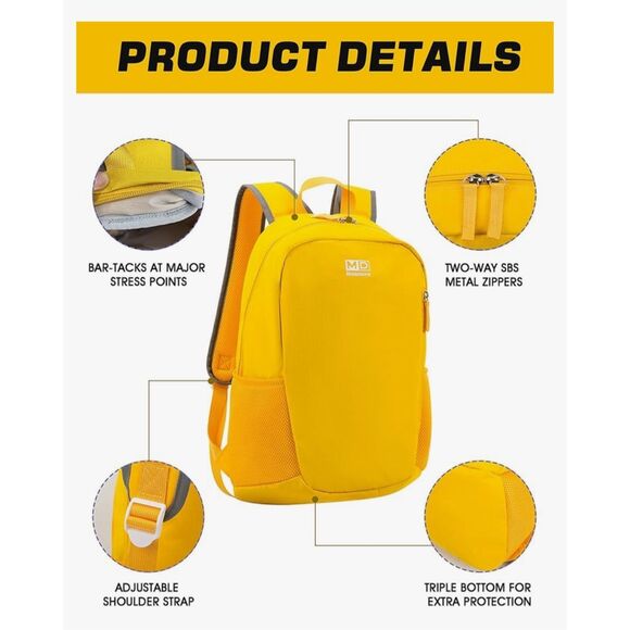 New Moodone 30L Lightweight Yellow Backpack - Unisex - Picture 10 of 11